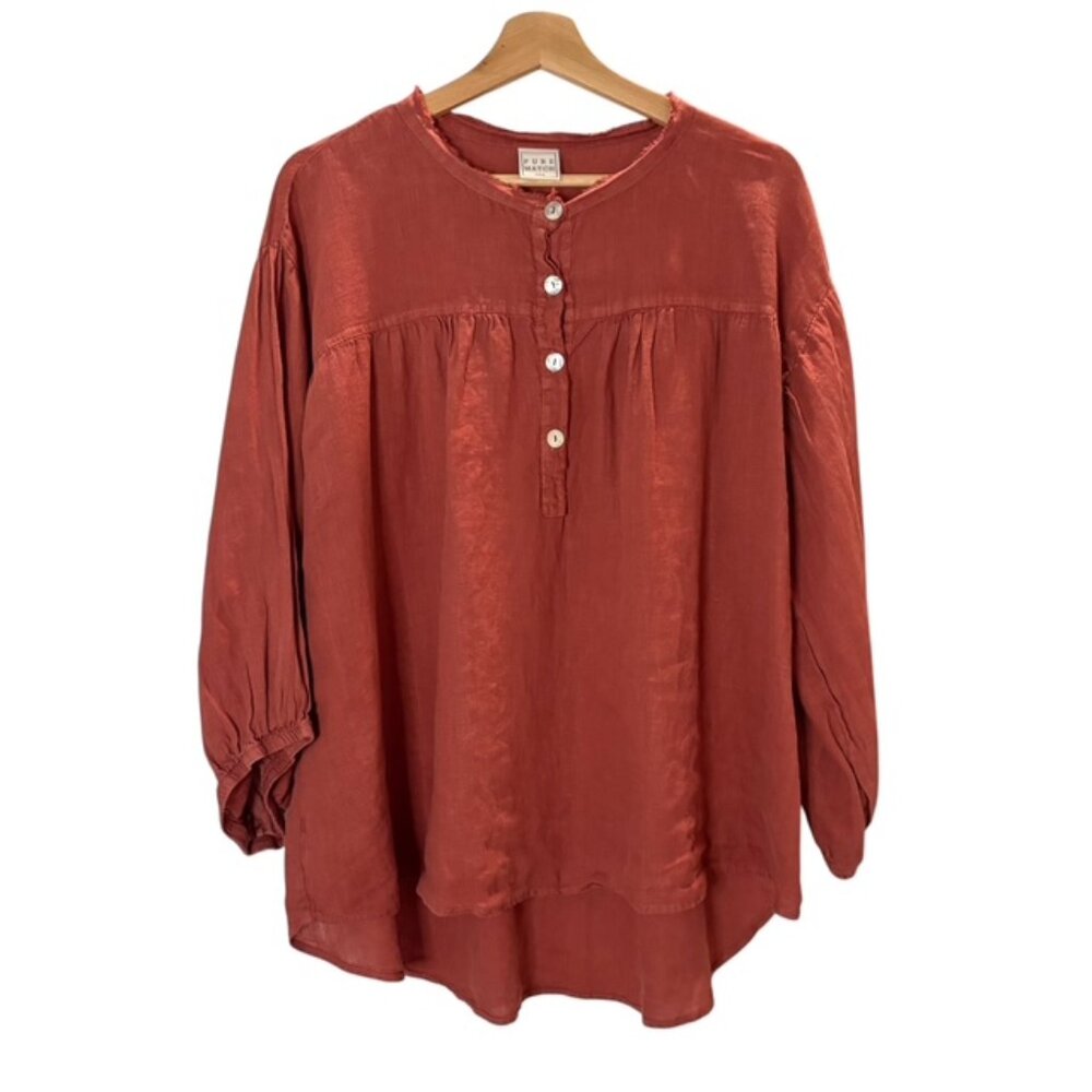 Pure Match USA 100% Linen 3/4 Sleeve Pull Over Blouse Size Medium